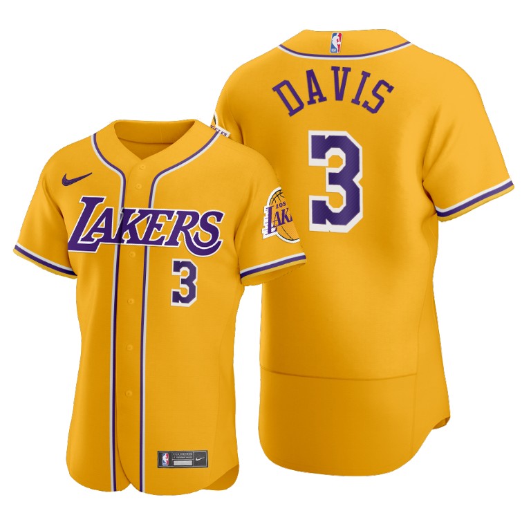Men's Los Angeles Lakers #3 Anthony Davis 2020 Gold NBA X MLB Crossover Edition Stitched Jersey